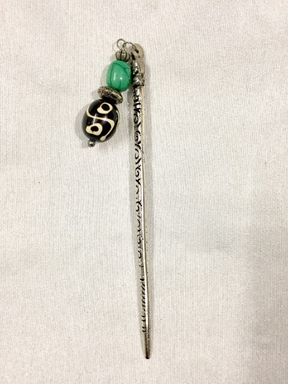 Hair Sticks with green and black white beads