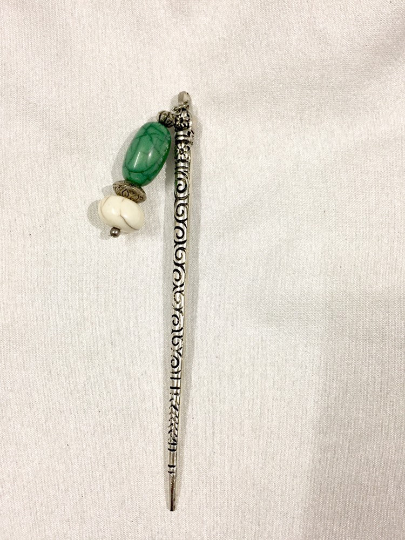 Hair Sticks with green and white beads