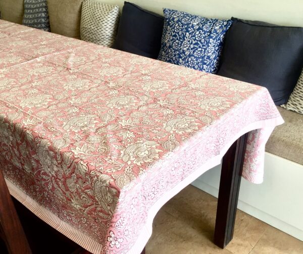 Pink Floral Block Print Tablecloth