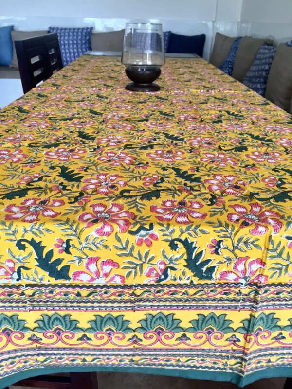 Yellow Floral Block Print Tablecloth