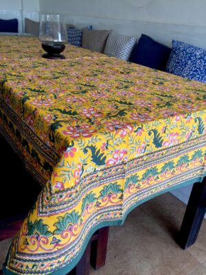 Yellow Floral Block Print Tablecloth