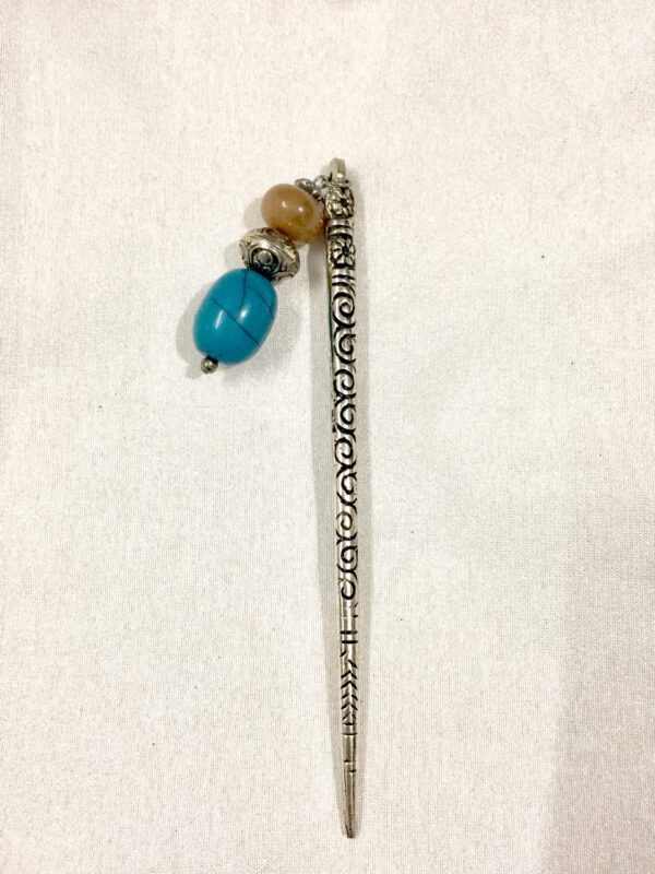 Hair stick with turquoise and amber beads