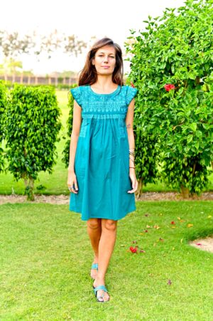 Teal embroidered dress
