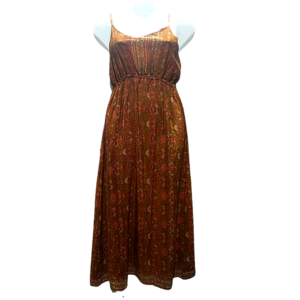 Rust floral design silk sari dress