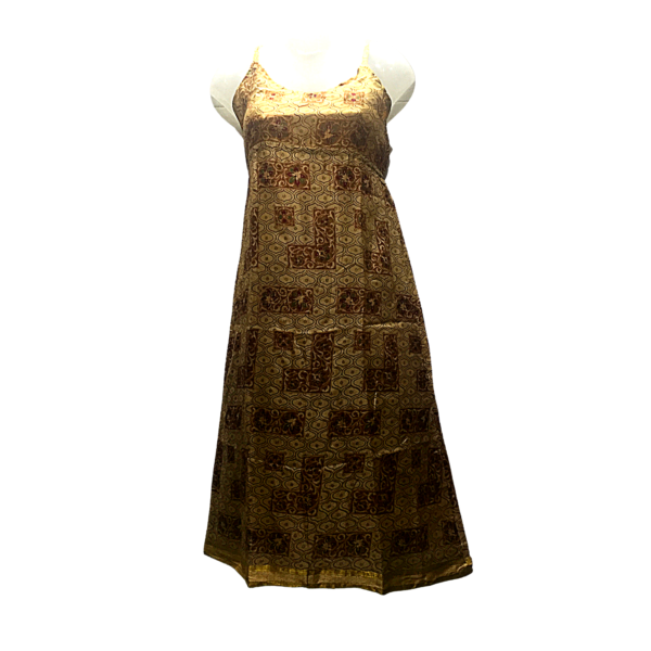 Silk Sari Sun Dress - Brown Squaures